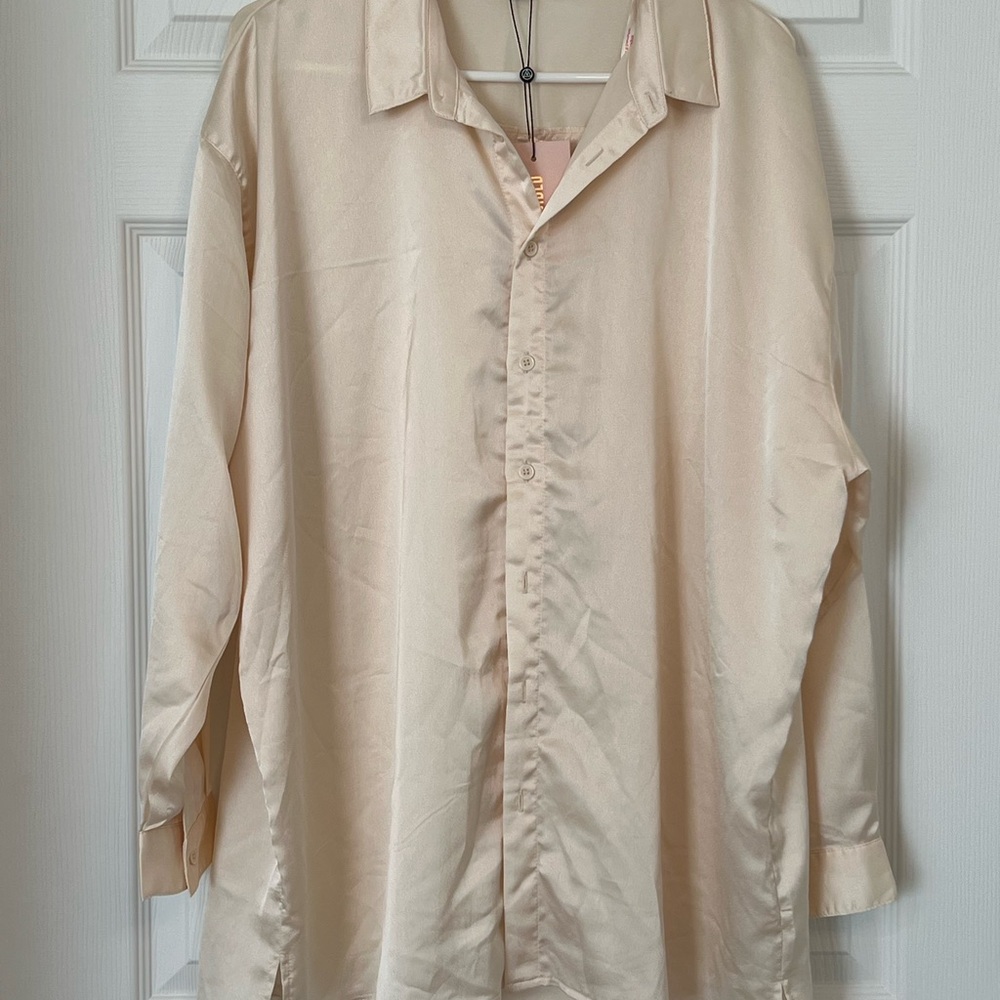 Missguided Cream Oversized Long Sleeve Button Down Shirt